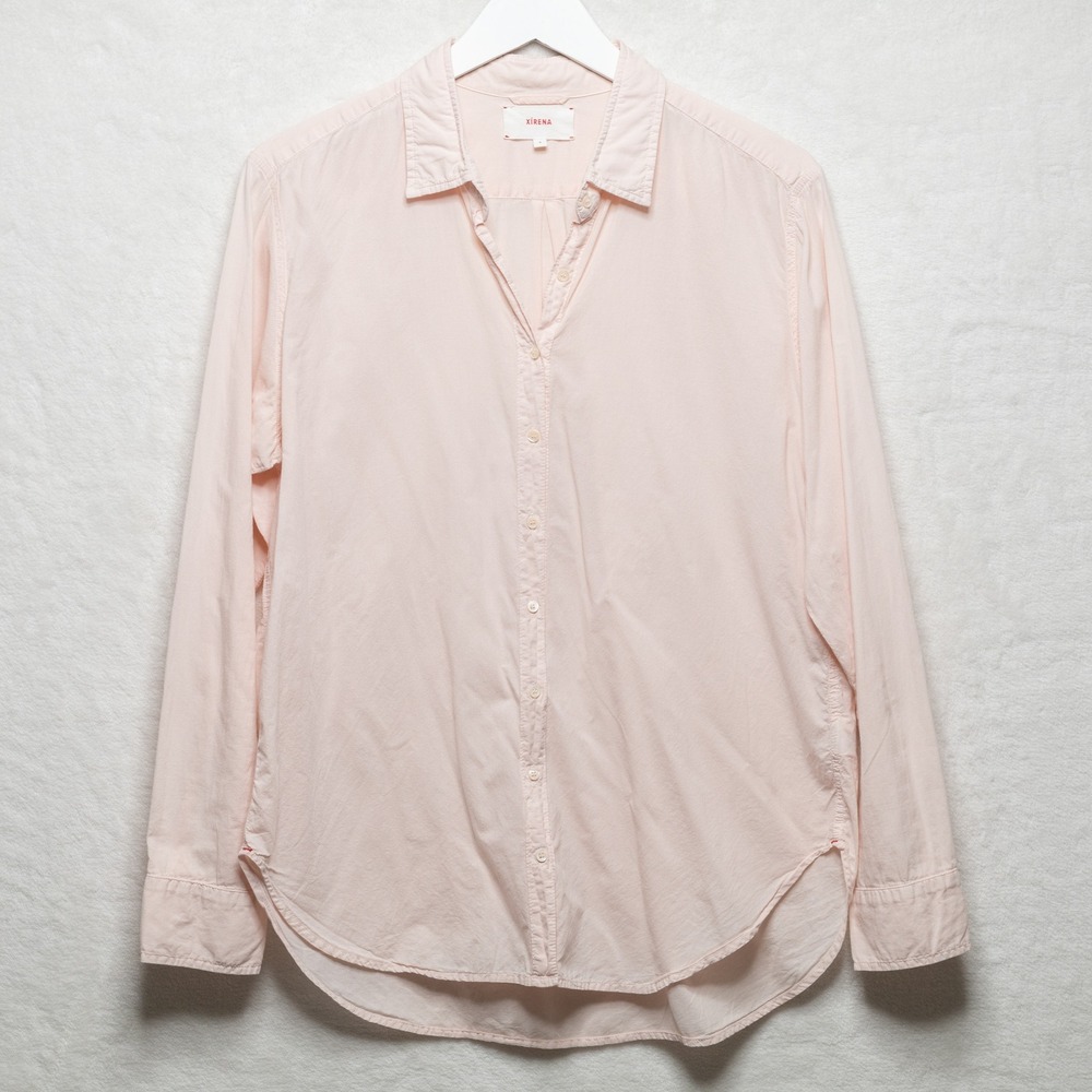 XIRENA Lightweight Cotton Button Up Blouse Minimalist Pastel Pink Sz S